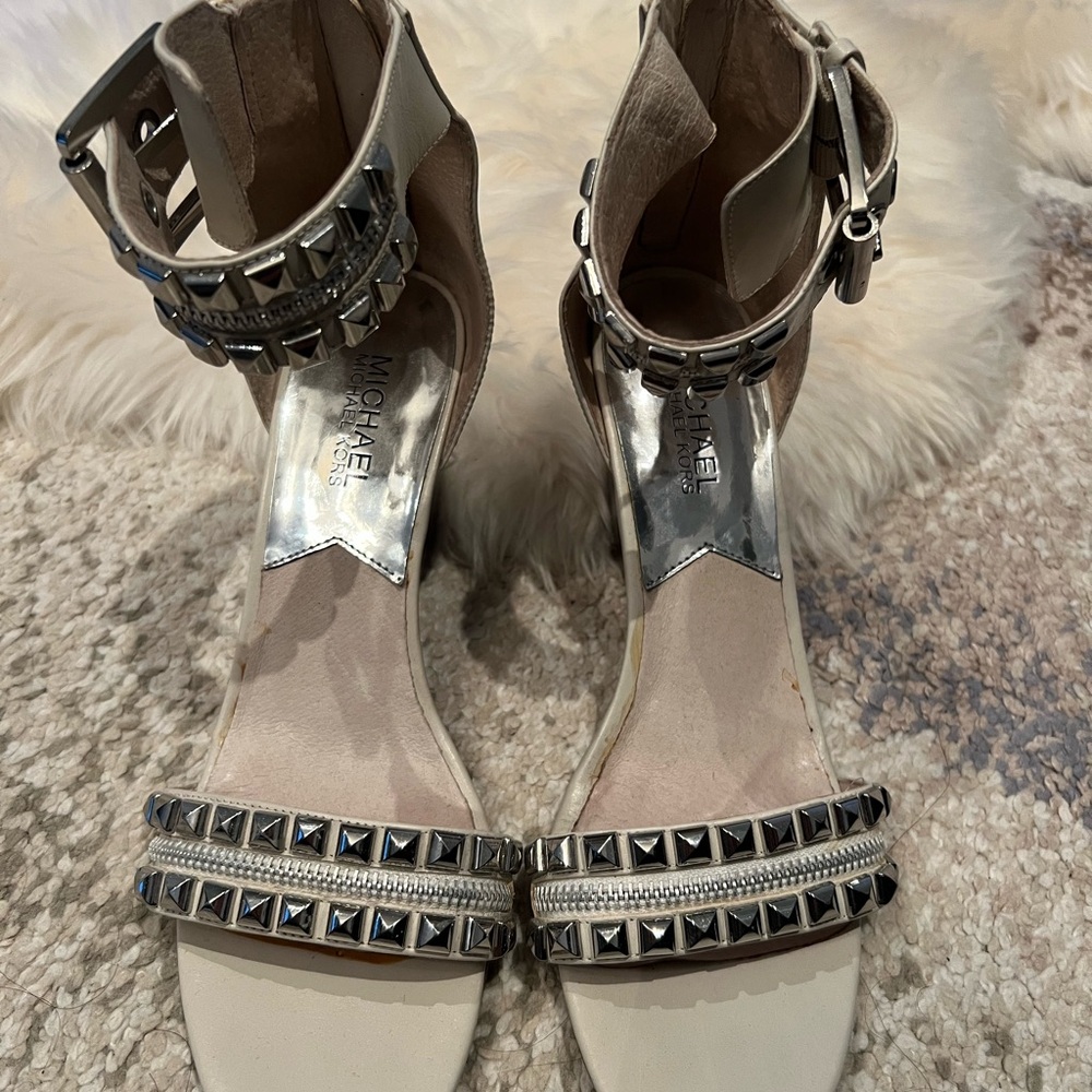 Michael Kors Cream and Silver Studded Heels